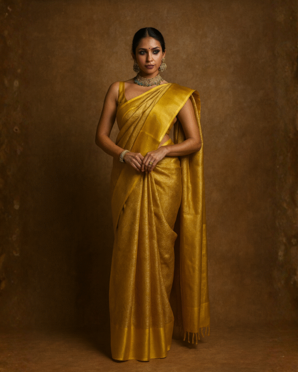 Gold Tissue Silk Saree – Soft Shine with Intricate Floral Weave