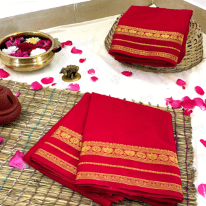 Mysore Semi Crepe Silk Saree with Lotus Zari Border – Cupid Pink – Self Colour with Running Blouse