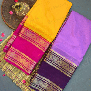 Semi Mysore Crepe Silk Saree – Peacock Zari Border