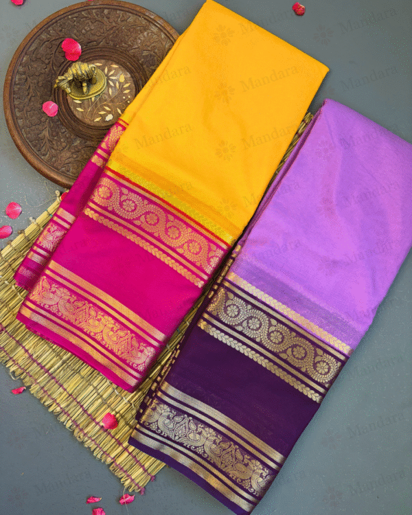 Semi Mysore Crepe Silk Saree – Peacock Zari Border