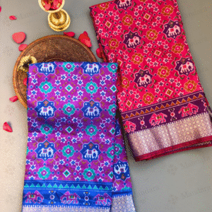 Patola Style Silk Saree – Dual Tone with Ivory Zari