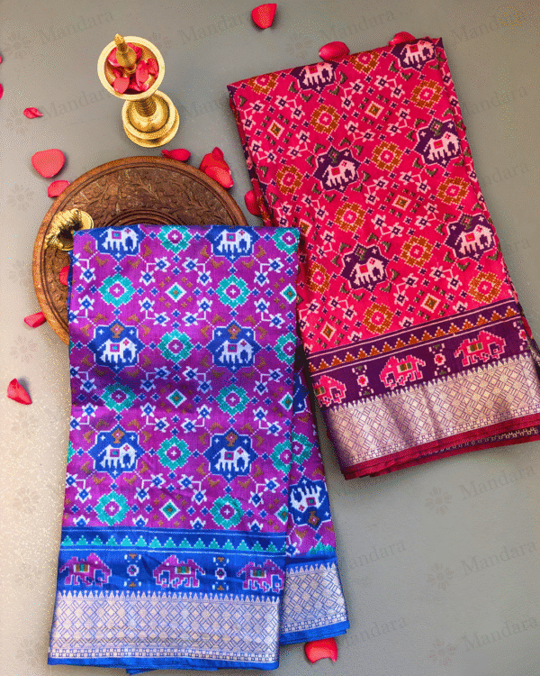 Patola Style Silk Saree – Dual Tone with Ivory Zari