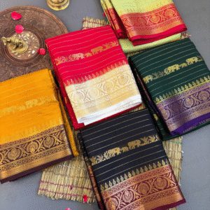 Georgette Saree with Elephant Zari Stripes and Traditional Zari Border – 5 Stunning Colour