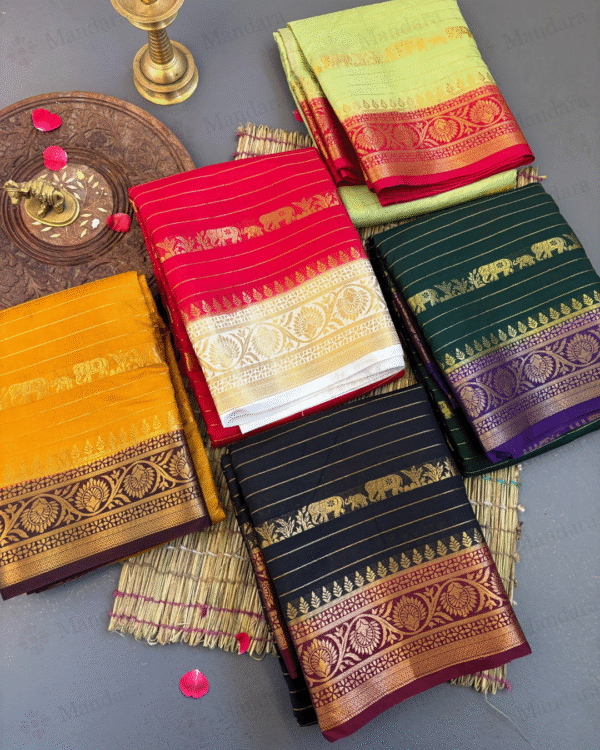 Georgette Saree with Elephant Zari Stripes and Traditional Zari Border – 5 Stunning Colour